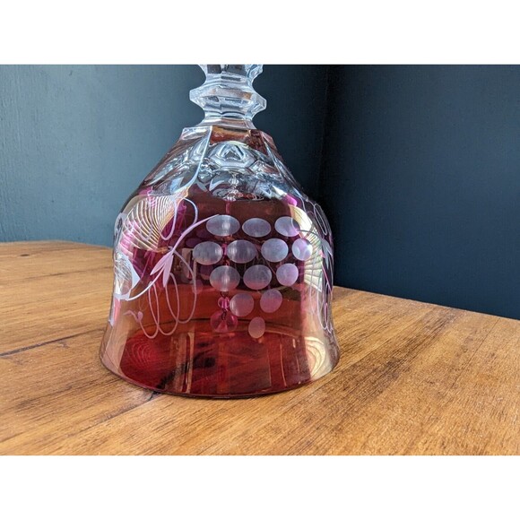 Echt Bleikrystal Hand Cut Cranberry Bell  -  Made In Germany  -  7-1/2" Tall - Picture 7 of 12